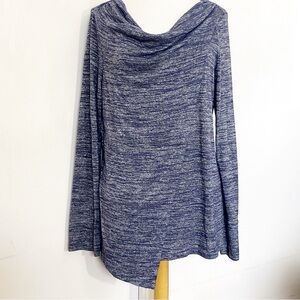 Kenar Blue Heathered Asymmetrical Wrap Look Draped Neck Long Sleeve Knit Top XL